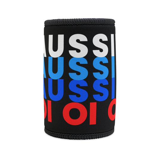 AUSSIE OI (RED, WHT, BLUE) BLACK STUBBY COOLER