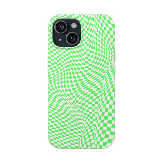 TRIPPY GREEN CHECKERED IPHONE FLEXI PHONECASE