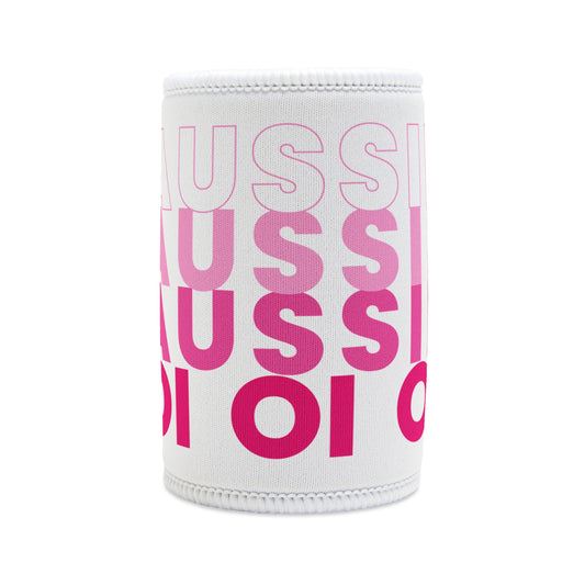 AUSSIE OI (WHT, PINK) WHITE STUBBY COOLER