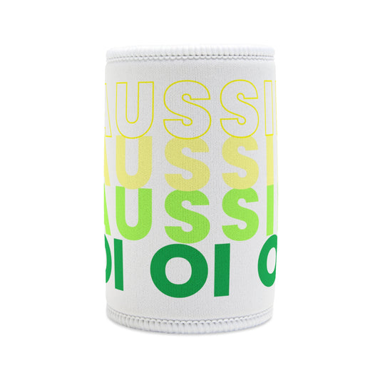 AUSSIE OI (WHT, YELLOW, GRN) WHITE STUBBY COOLER