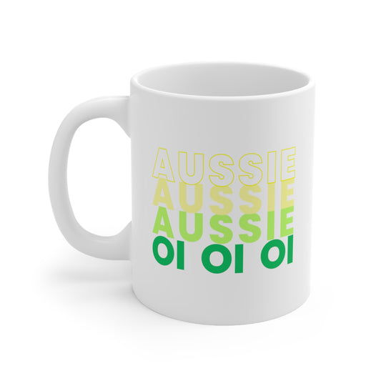 AUSSIE AUSSIE AUSSIE (YELLOW, WHT, GREEN) COFFEE MUG