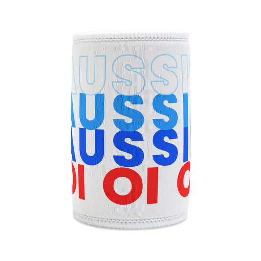 AUSSIE OI (RED, WHT, BLUE) WHITE STUBBY COOLER